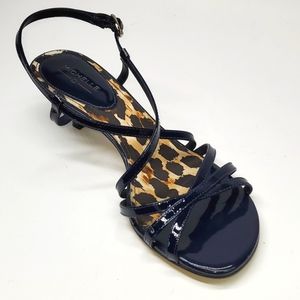 Michelle D Navy Patent Leather Ankle Strap Heeled Sandals 7M EUC